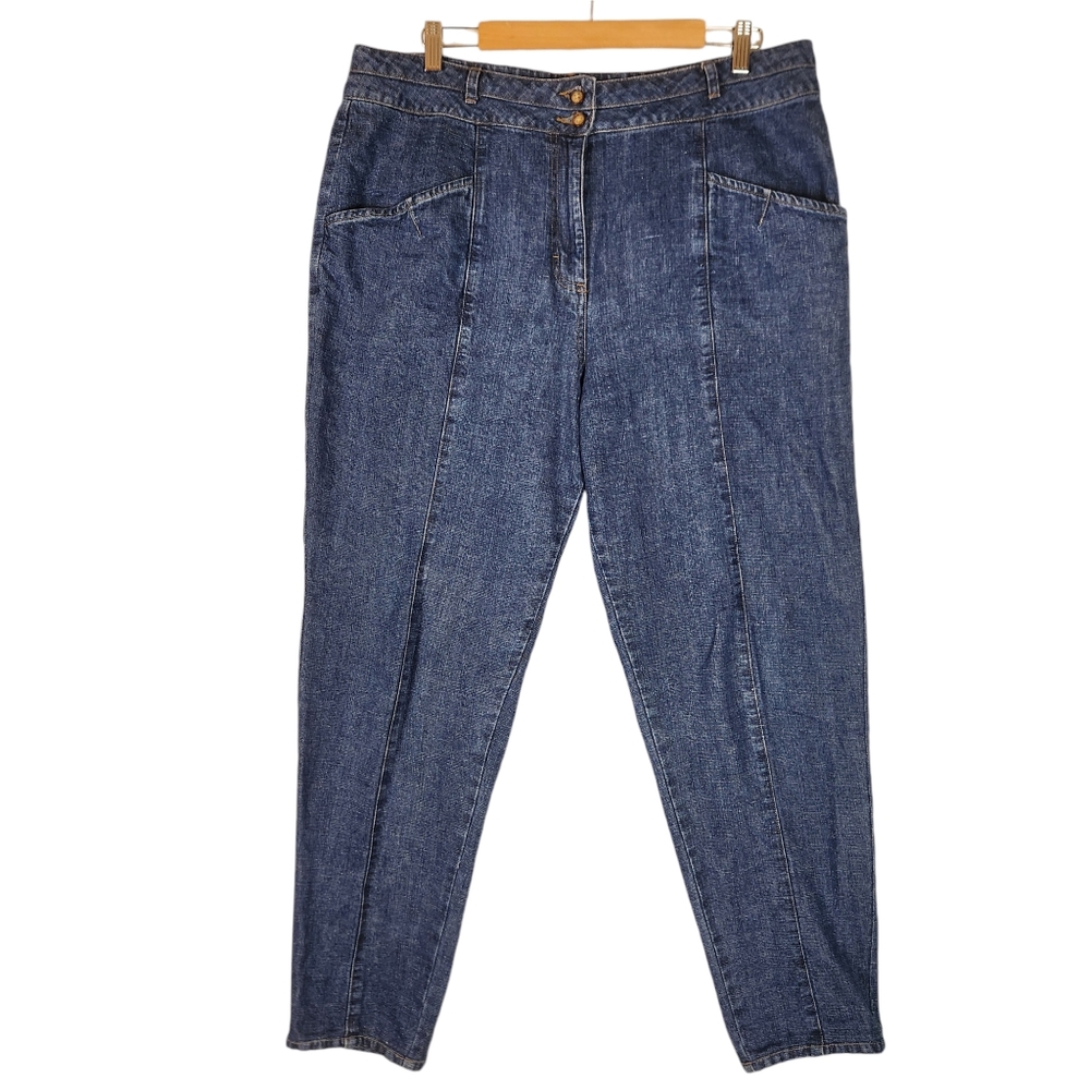 Poetry high rise hemp & cotton jeans with tapered legs & front seaming, size 14